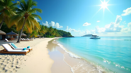 Naklejka premium Tropical Vacations: Breathtaking Beach Scenes, Refined Resorts & Dynamic Water Activities for Discerning Travelers Seeking Unparalleled Experiences in Exotic Locales