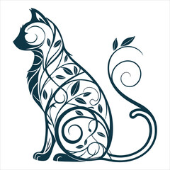 Stylized Cat Silhouette with Intricate Organic Patterns