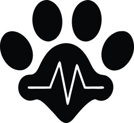 Pet Paw Print and Heart Icons Seamless Pattern &ndash; Dog Bones, Bowls, Human Hand, Love Symbols &ndash; Black, Red, and White Animal Care Design.