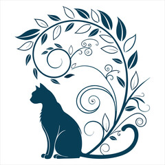 Stylized Cat Silhouette with Intricate Organic Patterns