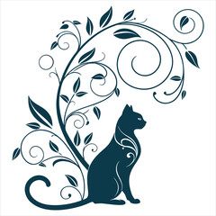 Stylized Cat Silhouette with Intricate Organic Patterns