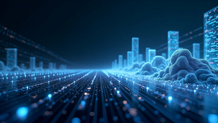 Fototapeta premium Futuristic Minimalist Wallpaper: Dynamic AI Patterns & Algorithmic Integration in Expansive Digital Landscapes for Modern Automation