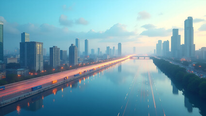Fototapeta premium Refined Visual Narrative of Strategic Economic Corridors: Key Transit Routes, Investment Zones & Market Connectivity Driving Regional Growth - Photo Stock Concept