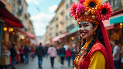 Capture dynamic street fairs and carnivals with refined vibrant decorations engaging performances and sophisticated public festivities that evoke communal energy cultural diversity and refined urban c