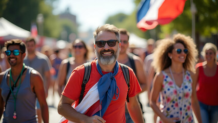 Fototapeta premium Explore exciting Independence Day weekend visuals that highlight diverse cultural events, lively street fairs, and spirited public gatherings celebrating national liberty and community pride.