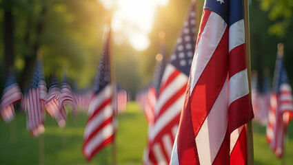 Elegant Memorial Day Traditions: Refined Ceremonial Displays and Patriotic Gatherings in Outdoor Settings - Photo Stock Concept with Empty Space