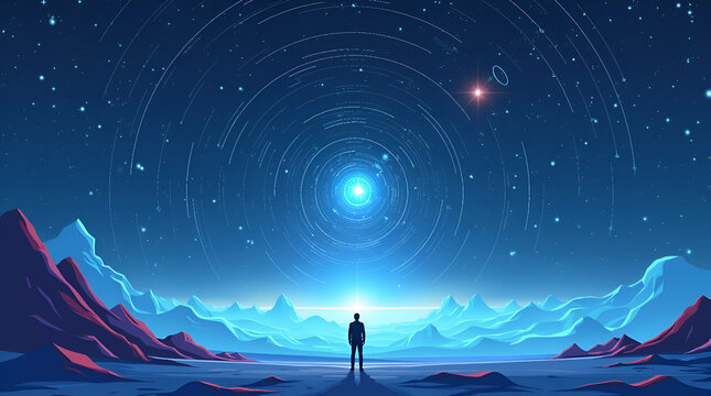 Flat Present a sleek wallpaper design embodying extraterrestrial intelligence with extensive empty space and refined digital visuals that denote transformative SETI research innovative alien signal an