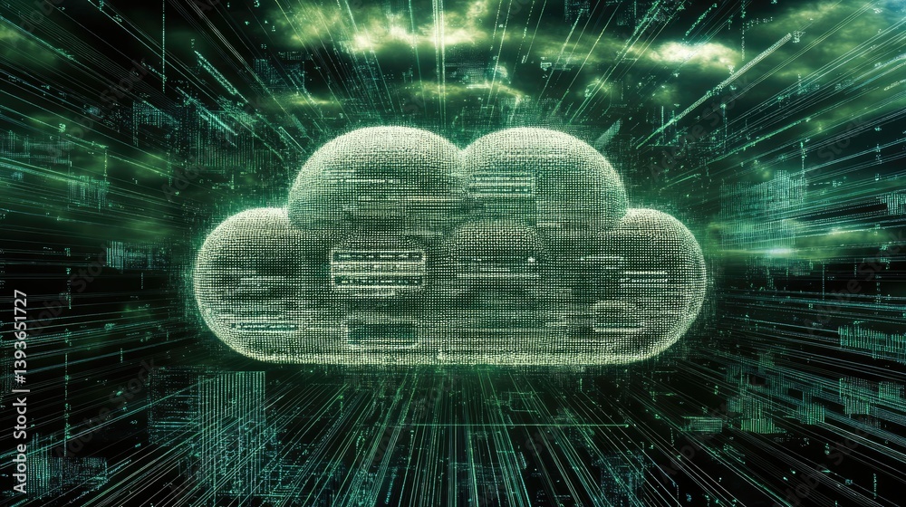 Poster visual representation of cloud services managing multiple digital business tools and apis