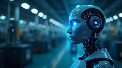 Fototapeta premium Revolutionizing Photo Stock: Advanced AI and Robotics in Industrial Automation for Enhanced Production Efficiency and Premium Imagery