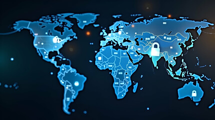 Obraz premium Global Security Challenges: Refined Data Visualizations & Symbolic Defense Elements in Stock Photos for International Safety Protocols and Strategic Resilience