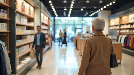 Modern age friendly retail solutions optimize shopping experiences with accessible design technology integration ensuring enhanced service for mature consumers in  Photo Stock  Concept  and empty spac