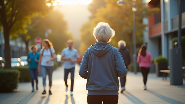 Elegant photostock image portraying comprehensive wellness programs for seniors emphasizing preventive healthcare fitness activities and community engagement in vibrant urban settings in  Photo Stock 