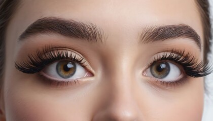 Obraz premium Eyes with Dramatic Eyelash Extensions and Neutral Makeup Close Up View