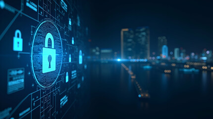 Modern digital visualization illustrating cybersecurity in global finance emphasizing proactive threat detection fortified digital infrastructure comprehensive data risk management for secure financia