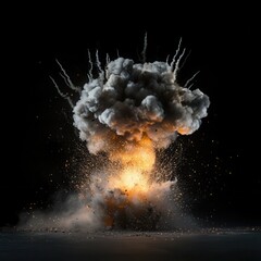 Exploding Bomb with Sparks and Smoke Against a Black Background.