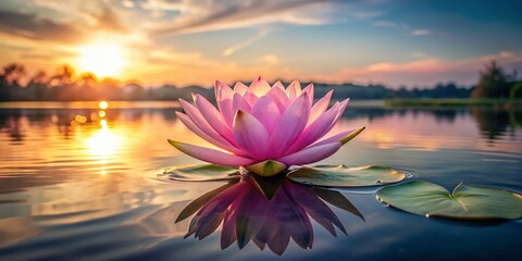 Delicate Pink Water Lily Bloom on Serene Water A Study in Tranquility and Floral Beauty
