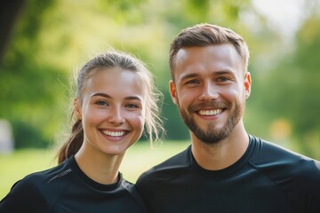Obraz premium Happy smiling woman and man posing in nature together