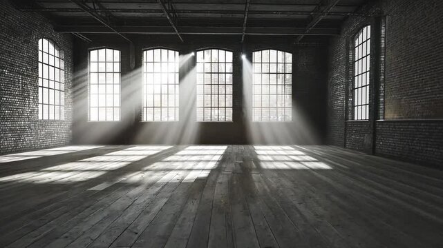 Sunbeams illuminating an industrial loft space