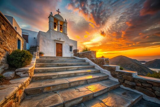 Seriphos Island Greece Mystical Long Exposure of Agios Athanasios Church Staircase Unveiling Ancient Aegean Charm