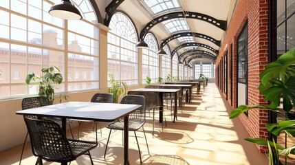 Naklejka premium An interior view of a modern cafe dining area