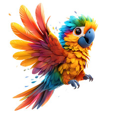 A Fluffy 3D Cartoon Parrot Flying Through the Air Isolated on Transparent Background