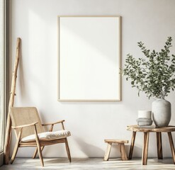 Minimalist, natural living room interior design mockup