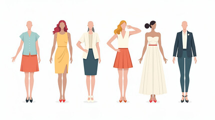 Naklejka premium Explore our flat showcase of light and breezy outfits that define modern summer style, featuring refined silhouettes, vibrant colors, and sophisticated details for an effortlessly chic outdoor look.