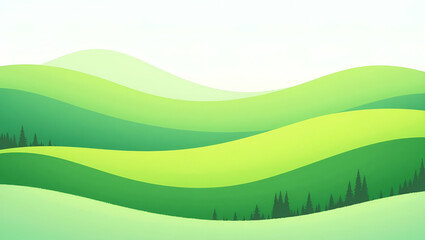 Obraz premium Explore our flat vector illustration showcasing expansive green landscapes with lush fields and vibrant foliage, epitomizing modern environmental beauty in a smart business tone.