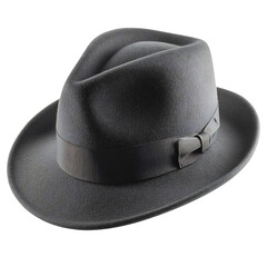 Black Wool Fedora with Bow Isolated on Transparent Background