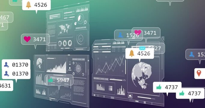 Analyzing digital data with social media notifications on virtual animation interface
