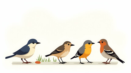 Explore the beauty of birdwatching in May through refined natural backdrops, dynamic species interactions, and sophisticated macro photography techniques in a simple, cute vector illustration.