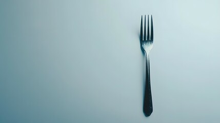 Silver Fork Utensil on Light Blue Background Flat Lay Studio Still Life