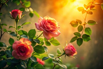 Obraz premium Elegant Silhouette of Delicate Roses and Lush Foliage A Captivating Botanical Image