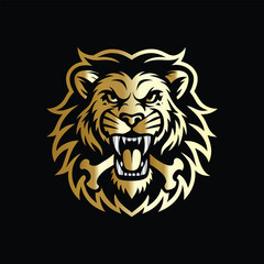 hunting hunter with gun and forest vector logo design template on black background. Lion and deer logo design vector template on black background. Vector illustration.