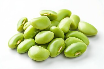 Closeup pile of vivid green Lima Beans on White Background Still Life