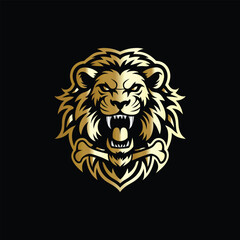 hunting hunter with gun and forest vector logo design template on black background. Lion and deer logo design vector template on black background. Vector illustration.