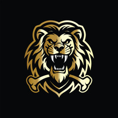 hunting hunter with gun and forest vector logo design template on black background. Lion and deer logo design vector template on black background. Vector illustration.