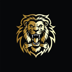 hunting hunter with gun and forest vector logo design template on black background. Lion and deer logo design vector template on black background. Vector illustration.