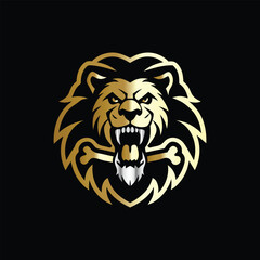 Fototapeta premium hunting hunter with gun and forest vector logo design template on black background. Lion and deer logo design vector template on black background. Vector illustration.