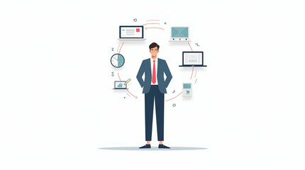 Flat Refined Visual Concept: Emphasizing Human-AI Collaboration with Cute Vector Illustrations for Innovative Business Synergy and Creative Integration in Digital Interfaces
