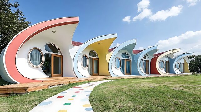Unique Boomerang Shape Architecture with Colorful Facades in Googie Style from the 1960s Era