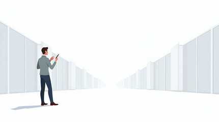 Fototapeta premium Modern Minimalist Flat Wallpaper Artwork: Expansive Space Illustrating Smart Contracts & Blockchain Networks for Decentralized Finance in a Cute Vector Style