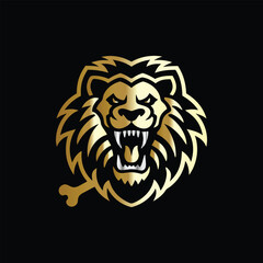 Obraz premium hunting hunter with gun and forest vector logo design template on black background. Lion and deer logo design vector template on black background. Vector illustration.