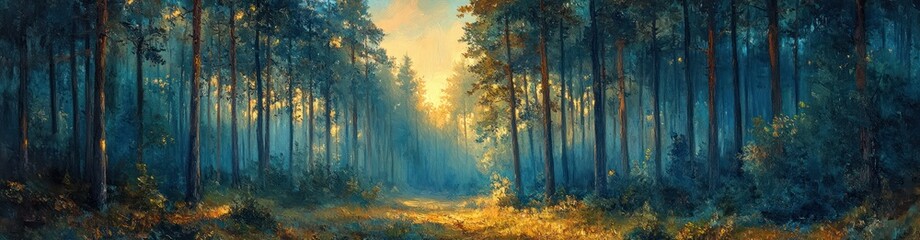 Obraz premium Morning Light in Pine Forest Serenity