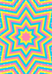 同心状の星形のイメージとキラキラのパターン背景、八角星、ポップなデザイン、縦向き