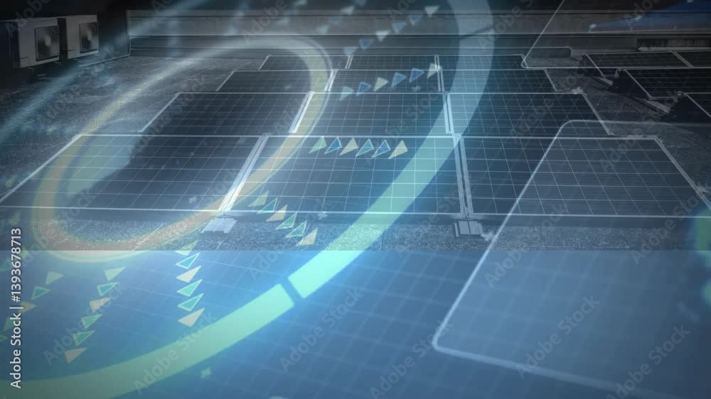 Poster animation of digital grid with arrows and lines illustrating futuristic data flow