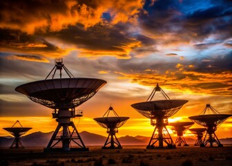 AweInspiring Silhouette of Radio Telescopes at Owens Valley Radio Observatory at Sunset A Stunning Astronomical