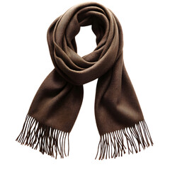 A Warm Wool Scarf in Deep Brown with Fringe Ends Isolated on Transparent Background