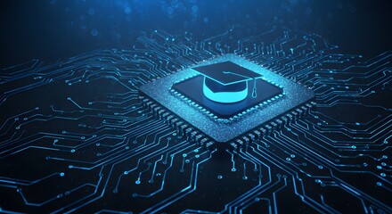 E-Learning Enhancing Education Through Digital Platforms Illustrated on a Processor, ai generated, generated ai 