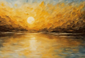 fine art yellow illustration canvas 4k water size reflection painting landscape hand drawn painted abstract wall sunset background oil artwork brown colourful blue aged artist meadow colours evening